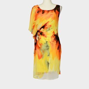 BISOU BISOU Women's Yellow Orange Floral One Shoulder Mini Dress Size 6